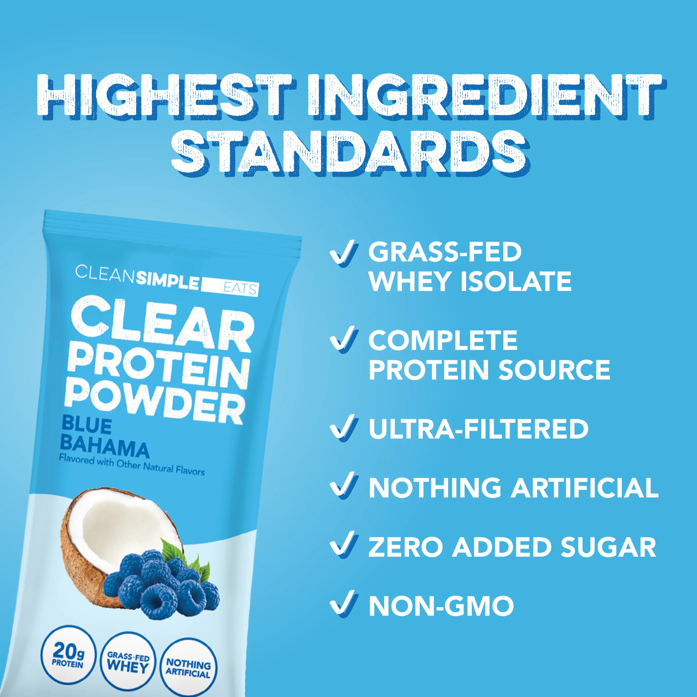 Clear Protein Powder: Blue Bahama (8 Single Serving Stick packs) - Image 3