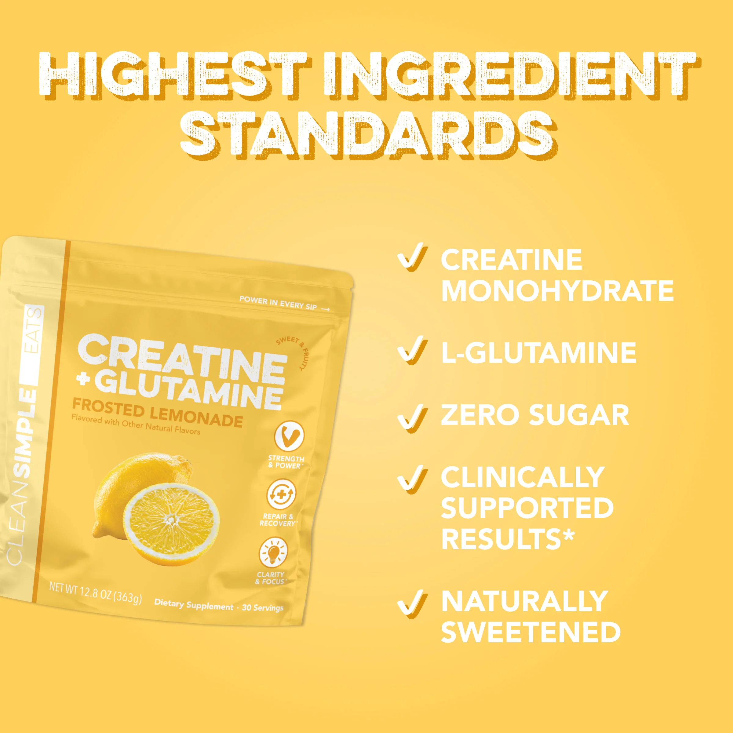Creatine + Glutamine: Frosted Lemonade (30 Serving Bag) - Image 3