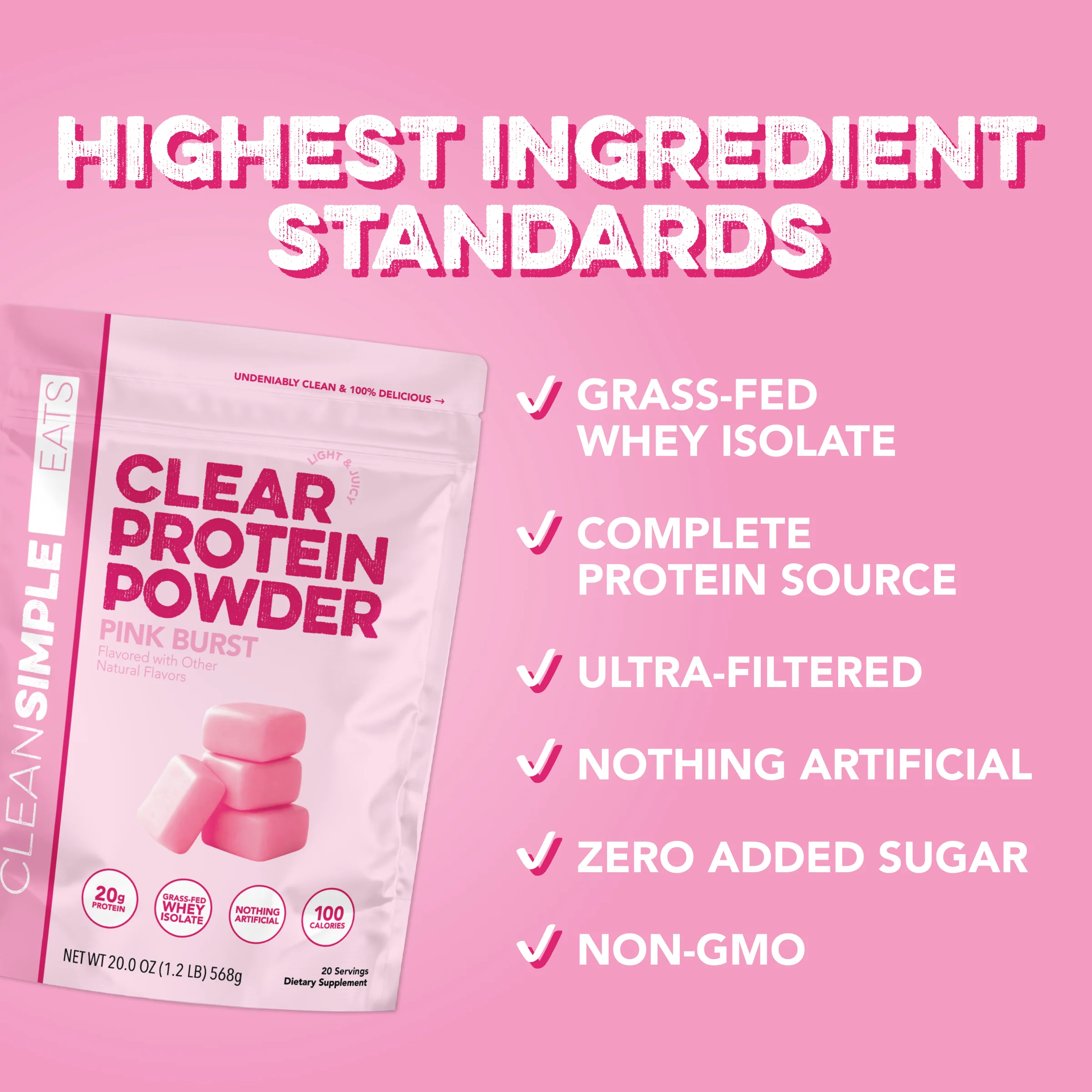 Clear Protein Powder: Pink Burst (20 Serving) - Image 3