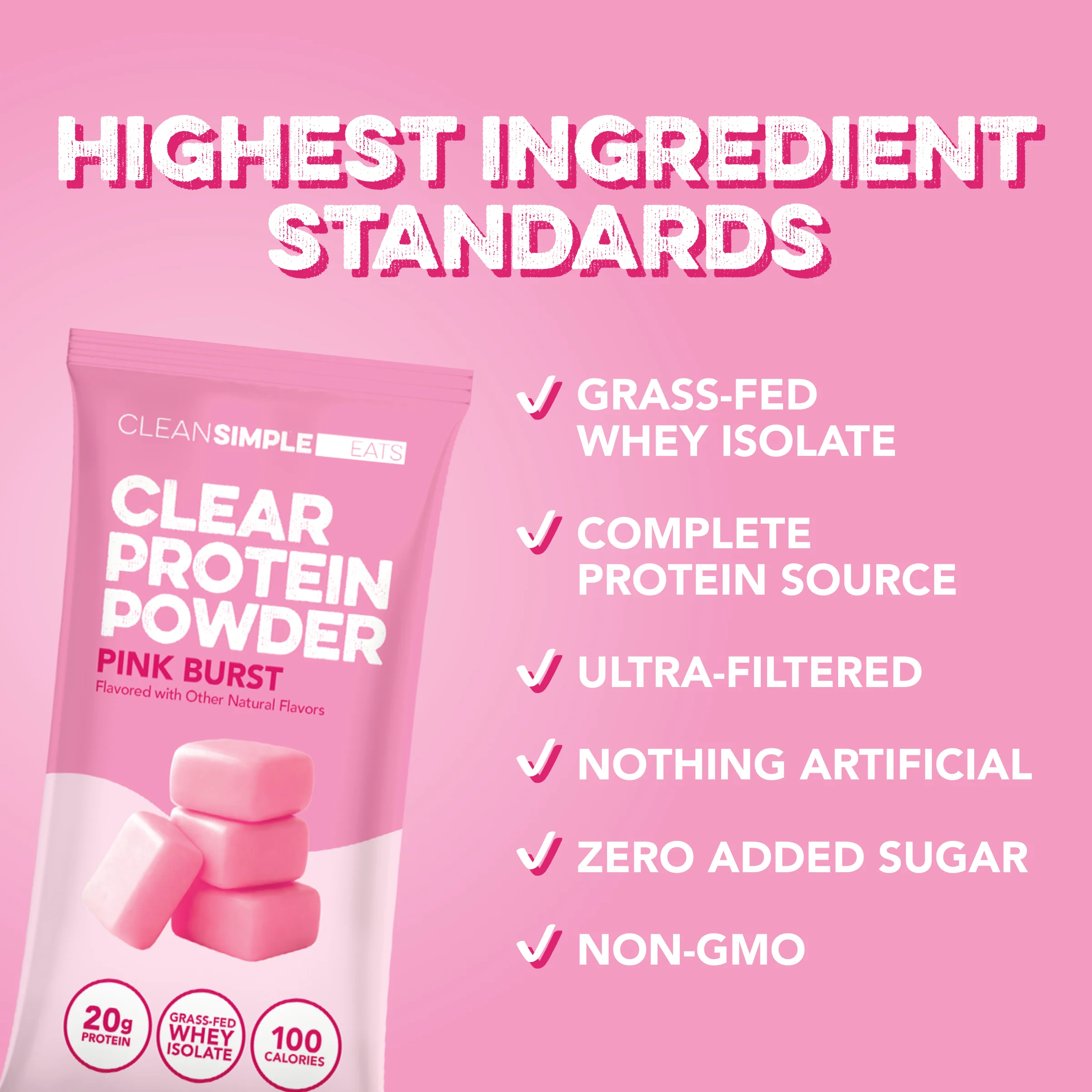 Clear Protein Powder: Pink Burst (8 Single Serving Stick Packs) - Image 3