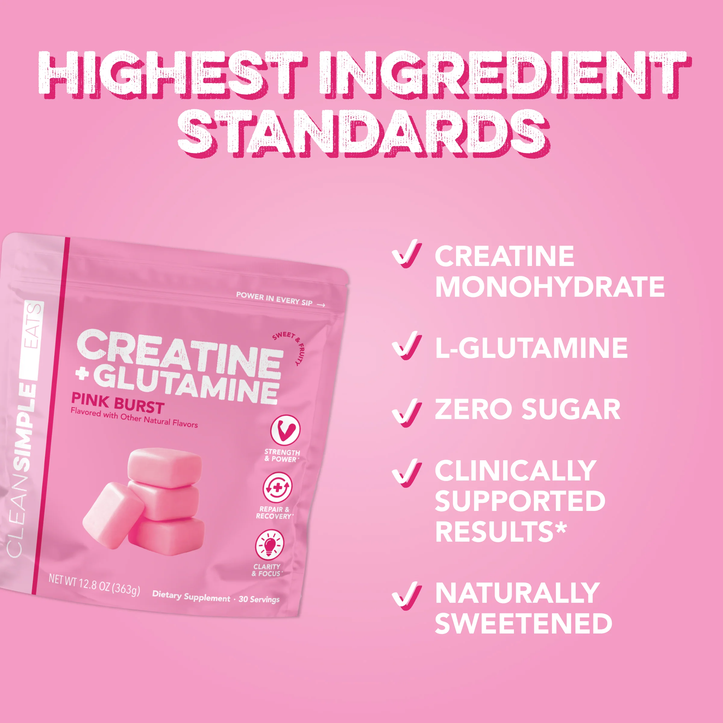 Creatine + Glutamine: Pink Burst (30 Serving Bag) - Image 3