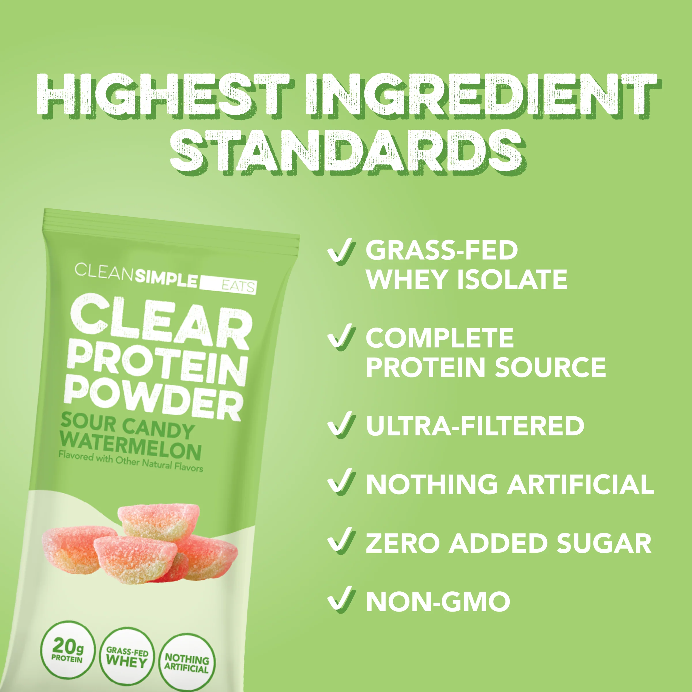 Clear Protein Powder: Sour Candy Watermelon (8 Single Serving Stick Packs) - Image 3