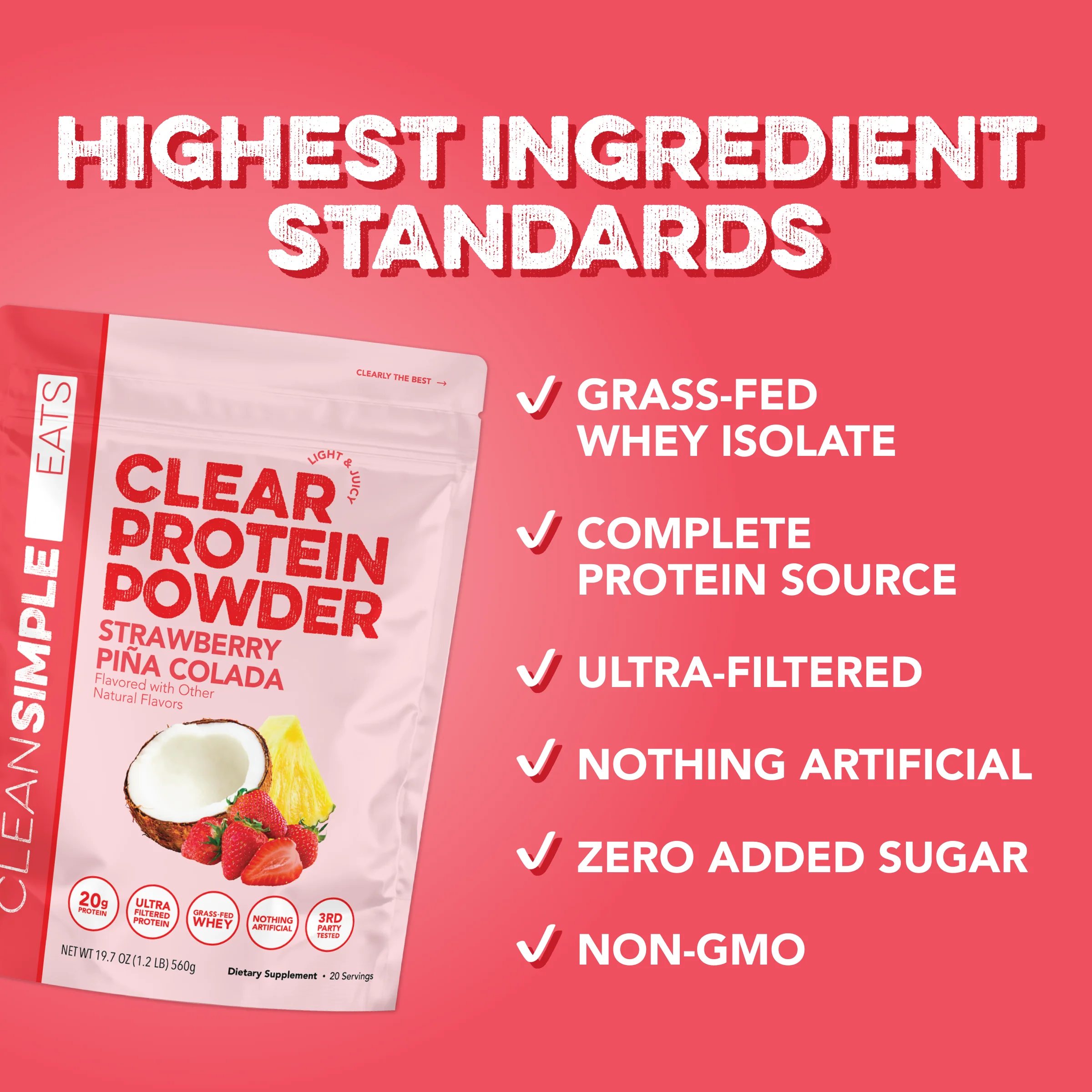 Clear Protein Powder: Strawberry Piña Colada (20 Serving) - Image 3
