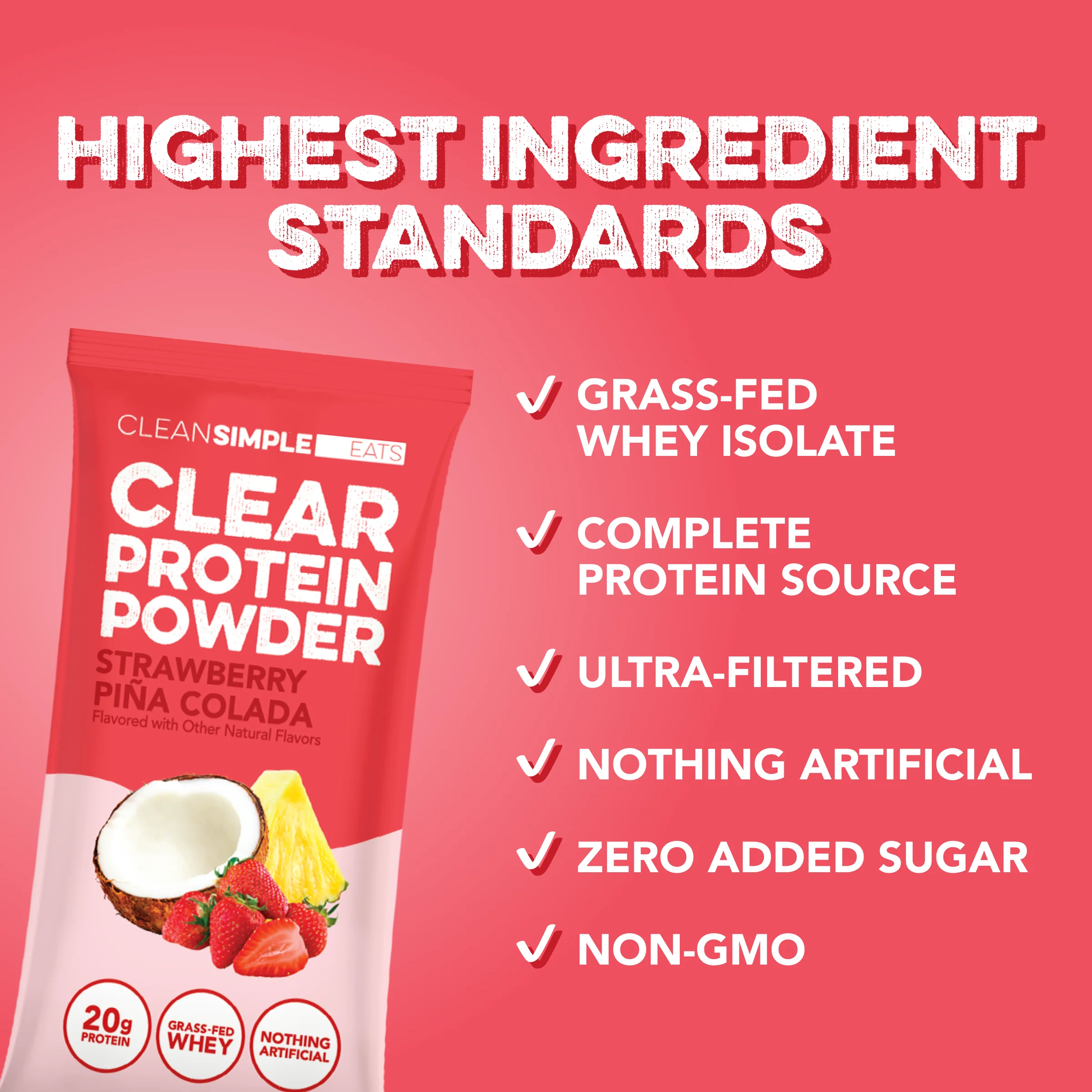 Clear Protein Powder: Strawberry Piña Colada (8 Single Serving Packs) - Image 3
