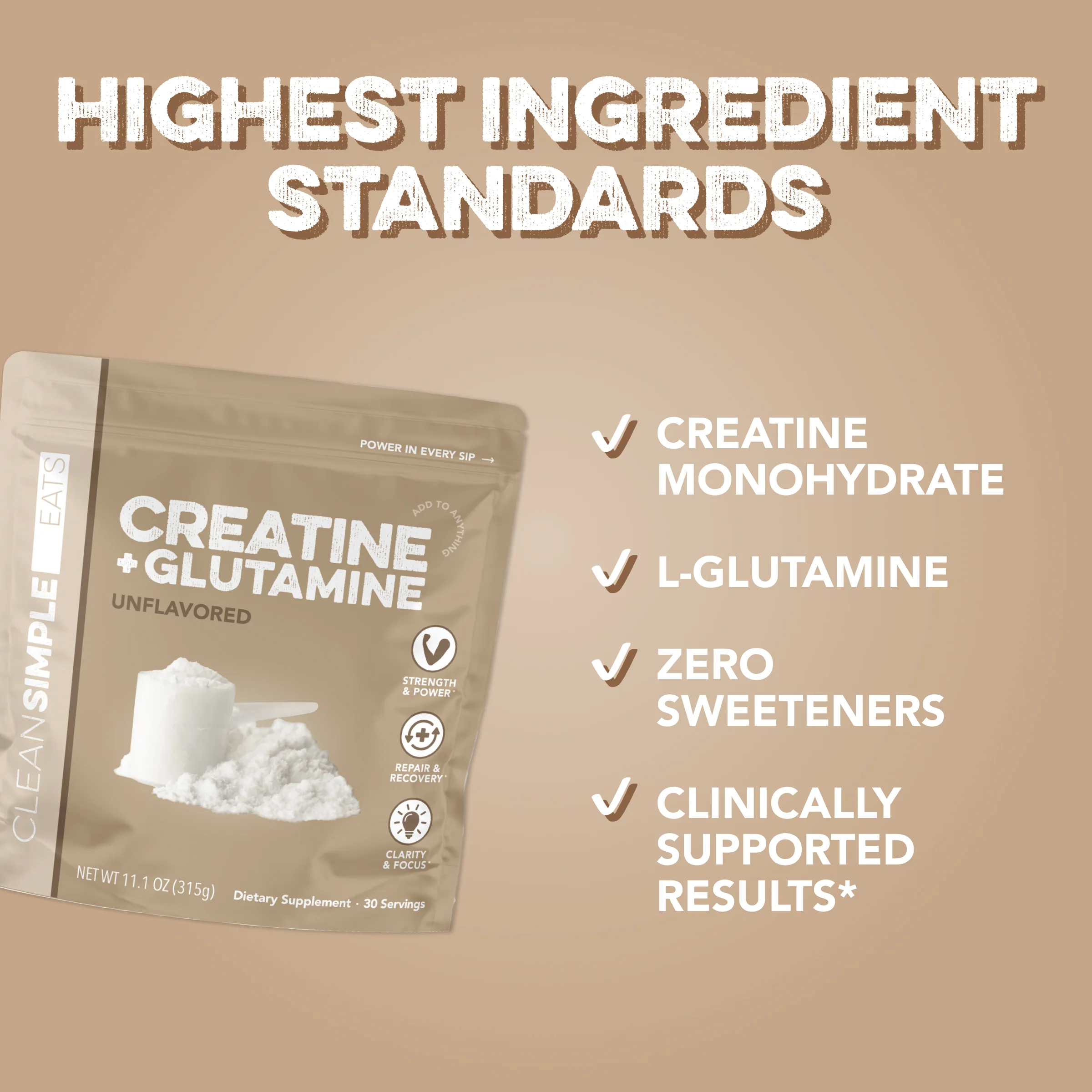 Creatine + Glutamine: Unflavored (30 Serving Bag) - Image 3