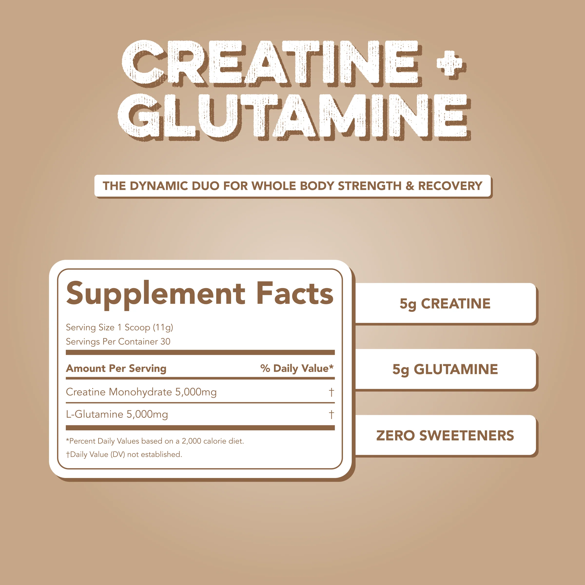 Creatine + Glutamine: Unflavored (30 Serving Bag) - Image 4
